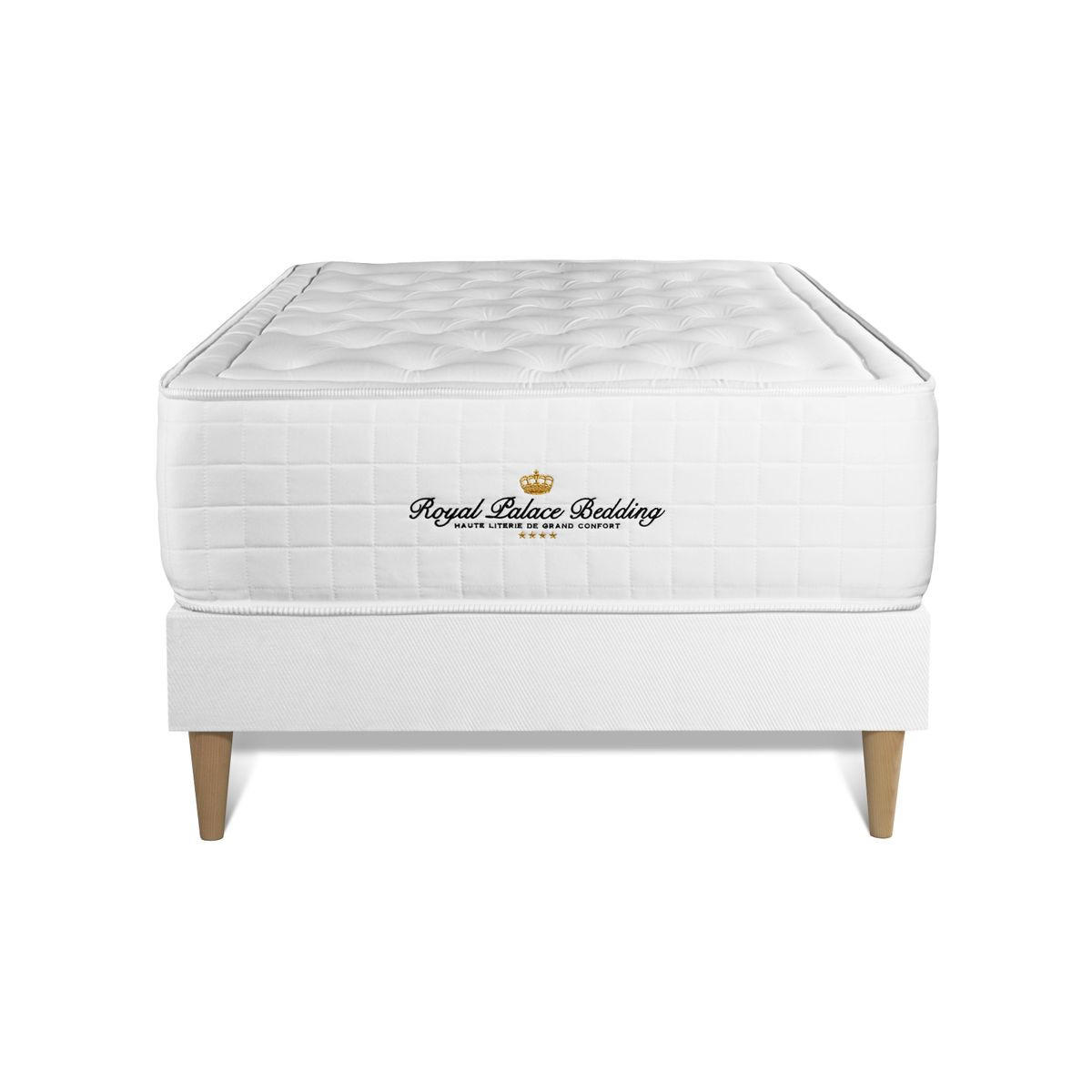 BETT Buckingham Memory-Schaum 90 x 200 cm h1 - Kit Bettgestell Weiß - Beige/Weiß, Karton/Holz (90/200cm) - ROYAL PALACE BEDDING
