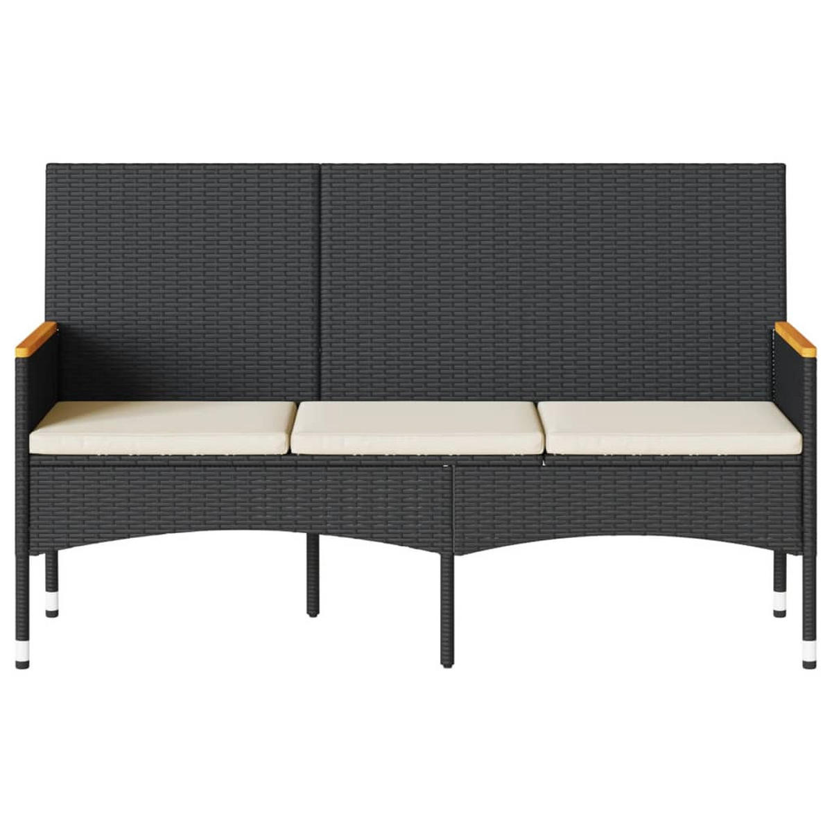 GARTENBANK 3-Sitzer mit Kissen Schwarz Poly Rattan - Schwarz, Kunststoff (140/85/54cm) - furnicato