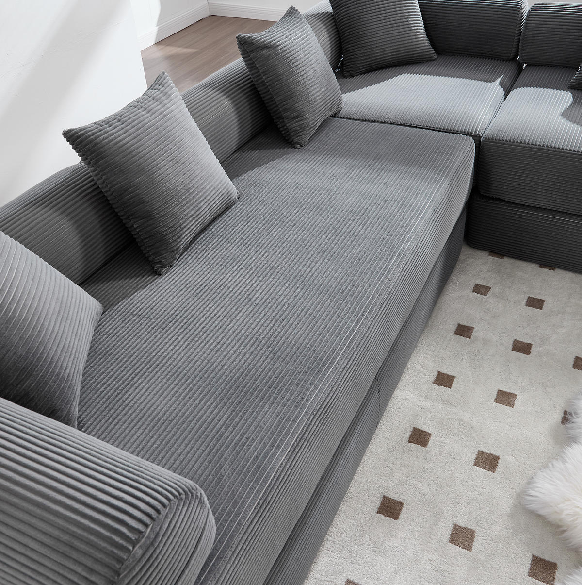ECKSOFA 270/180/64 cm dunkelgrau aus Corduroy modular - Dunkelgrau, Textil (180/270cm) - OKWISH
