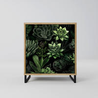 SIDEBOARD SUCCULENT JUNGLE, Eichefarben, 57,5x42x67,5 cm, Schwarze Metall-Rahmenfüße - Eichefarben/Multicolor, Holzwerkstoff/Metall (57.5/67.5/42cm) - SpaceRebels
