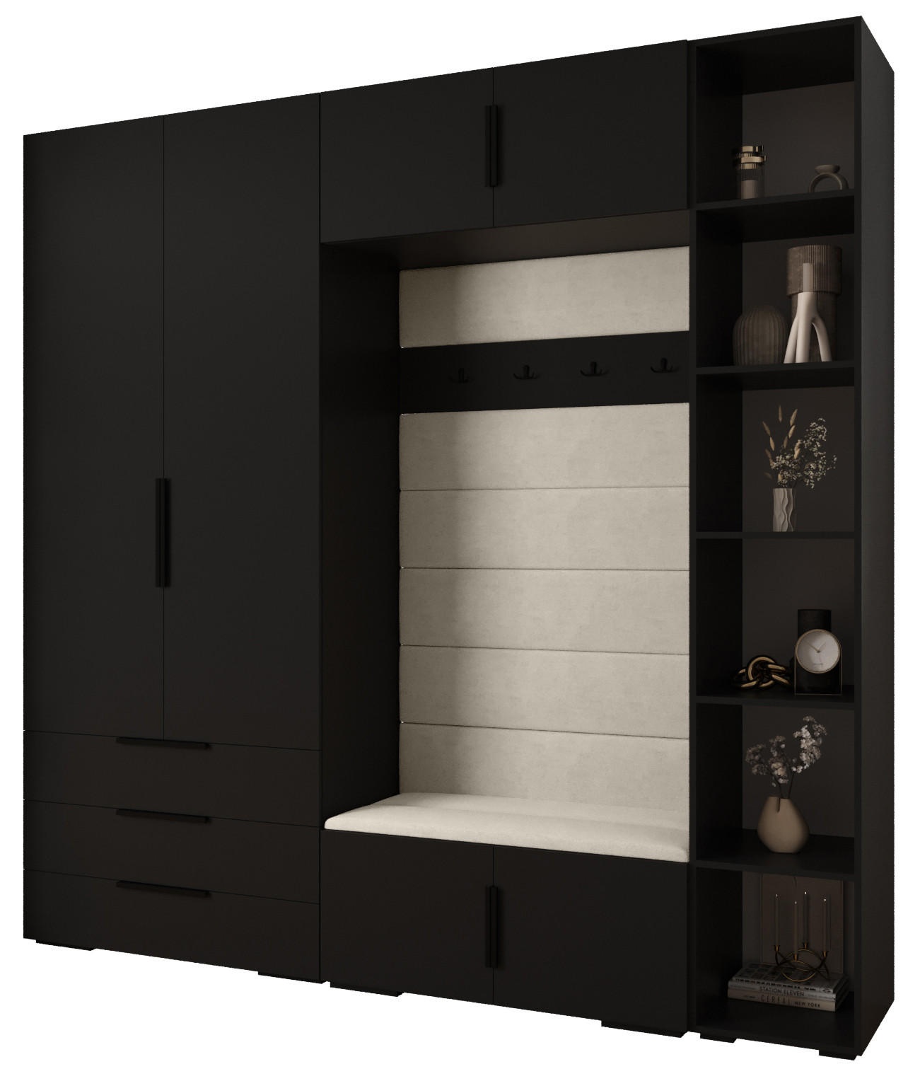 Abiks Möbel Garderoben-Set Schwarz, Beige, Schwarz 240x236.7x47 cm