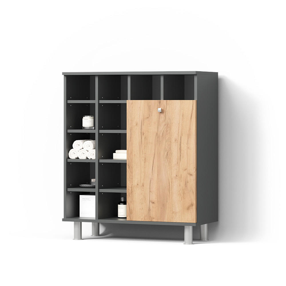 BADSCHRANK Fucino Anthrazit/Goldkraft Eiche 78.4 x 91.6 cm - Honigeiche/Anthrazit, Holzwerkstoff (78.4/91.6/34cm) - Livinity®