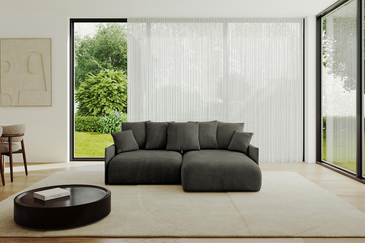 ECKSOFA mit Schlaffunktion und Bettkasten ONESK-L -v1 208x165x40 Schwarz Velours - Schwarz, Holzwerkstoff/Kunststoff (208/165cm) - ALTDECOR