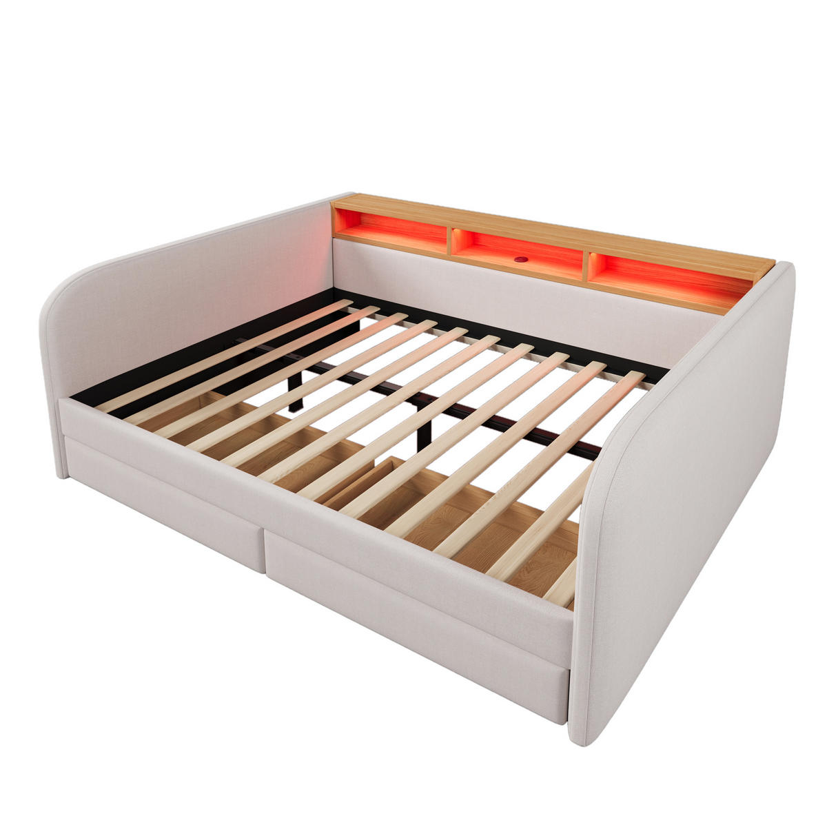 POLSTERBETT 140/190 cm Hellbeige mit LED und USB-C-Anschlüssen - Beige, Textil (140/190cm) - OKWISH