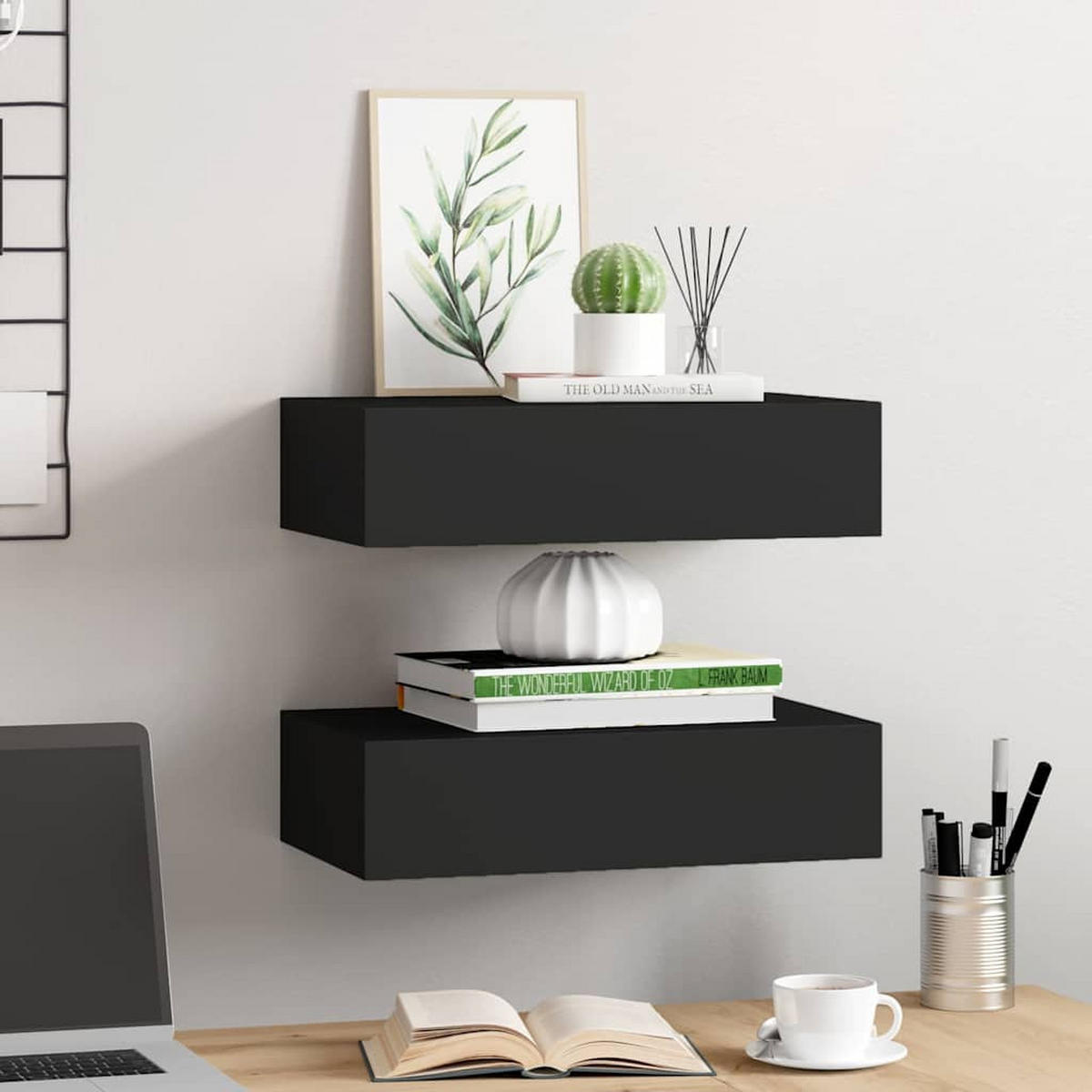 WANDREGALE Mit Schubladen 2Er Set Schwarz 40/23,5/10 Cm Mdf - Schwarz, Holzwerkstoff (23.5/10/40cm) - vidaXL