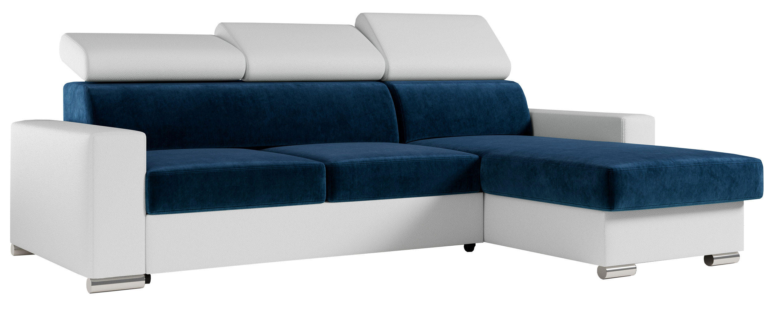 ECKSOFA FOX-L Dunkelblau/Weiß - Silberfarben/Dunkelblau, Kunststoff/Textil (242/168cm) - MKS