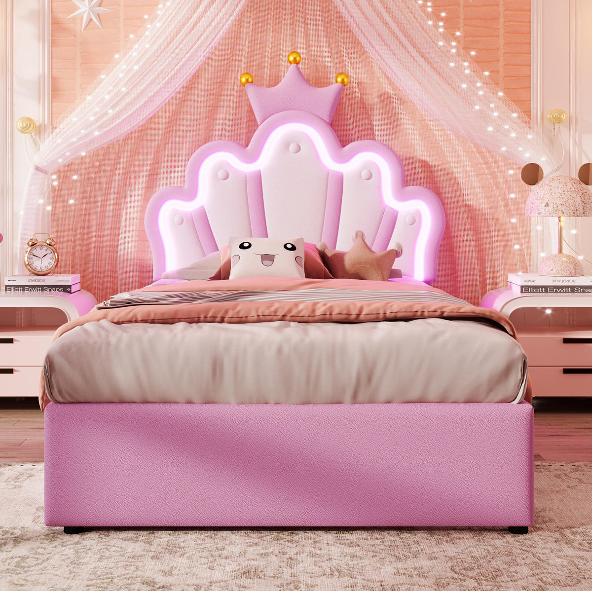 POLSTERBETT mit 2 Schubladen 90x200 cm PU Pink - Pink, Holz (90/200cm) - Meubliv