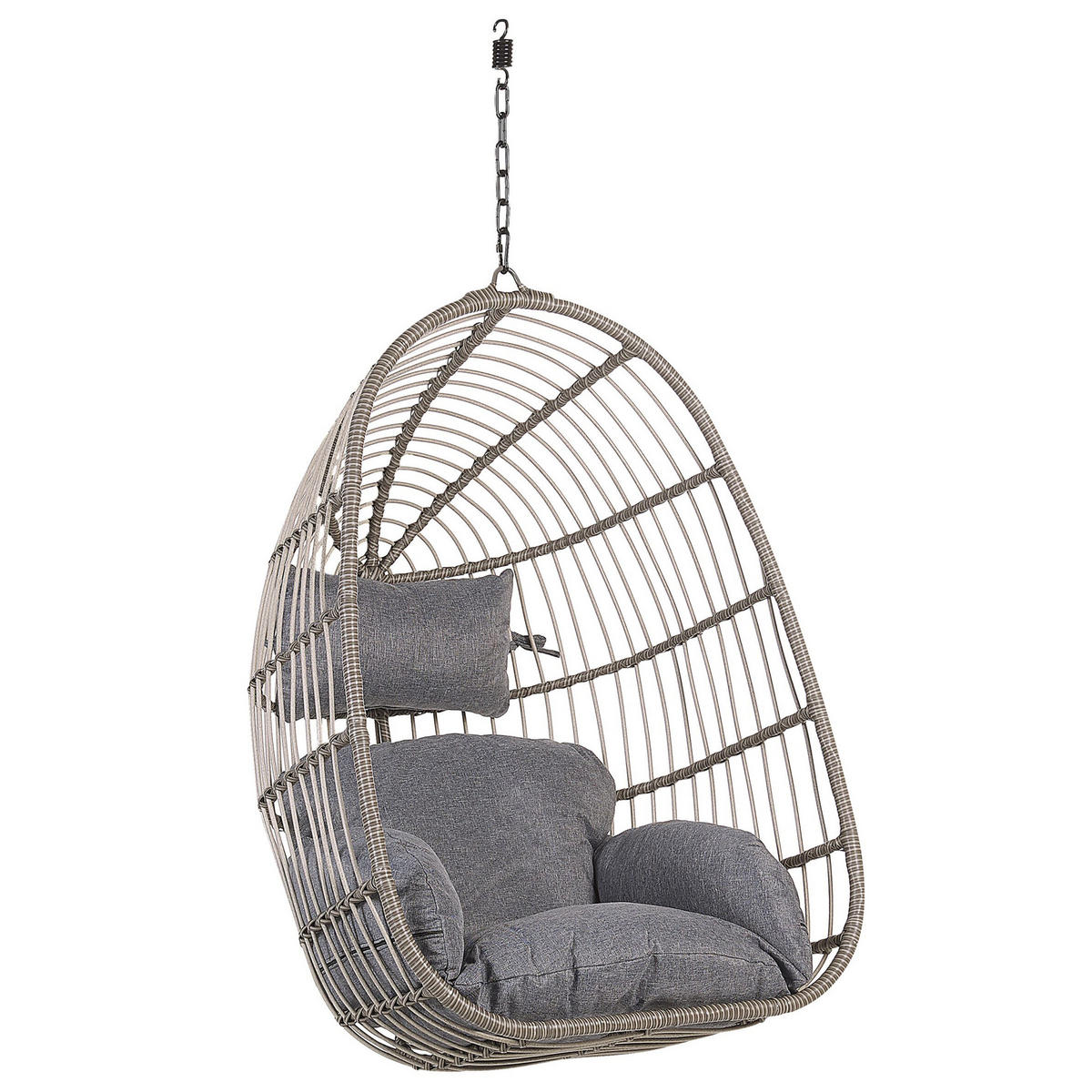 HÄNGESESSEL mit Gestell PE Rattan grau 97 cm Casoli - Grau, Kunststoff (97/199/97cm) - Beliani