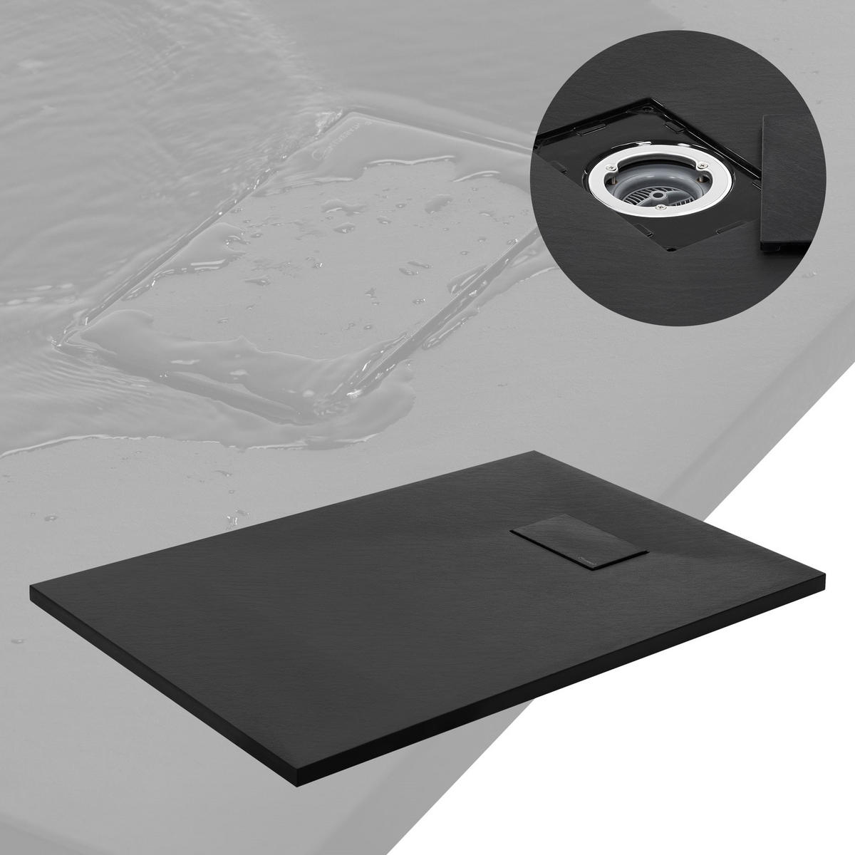 SPRCHOVÁ VANU 100x70 cm černá se sifonovou sadou z SMC - černá, plast (70/3/100cm) - LuxeBath