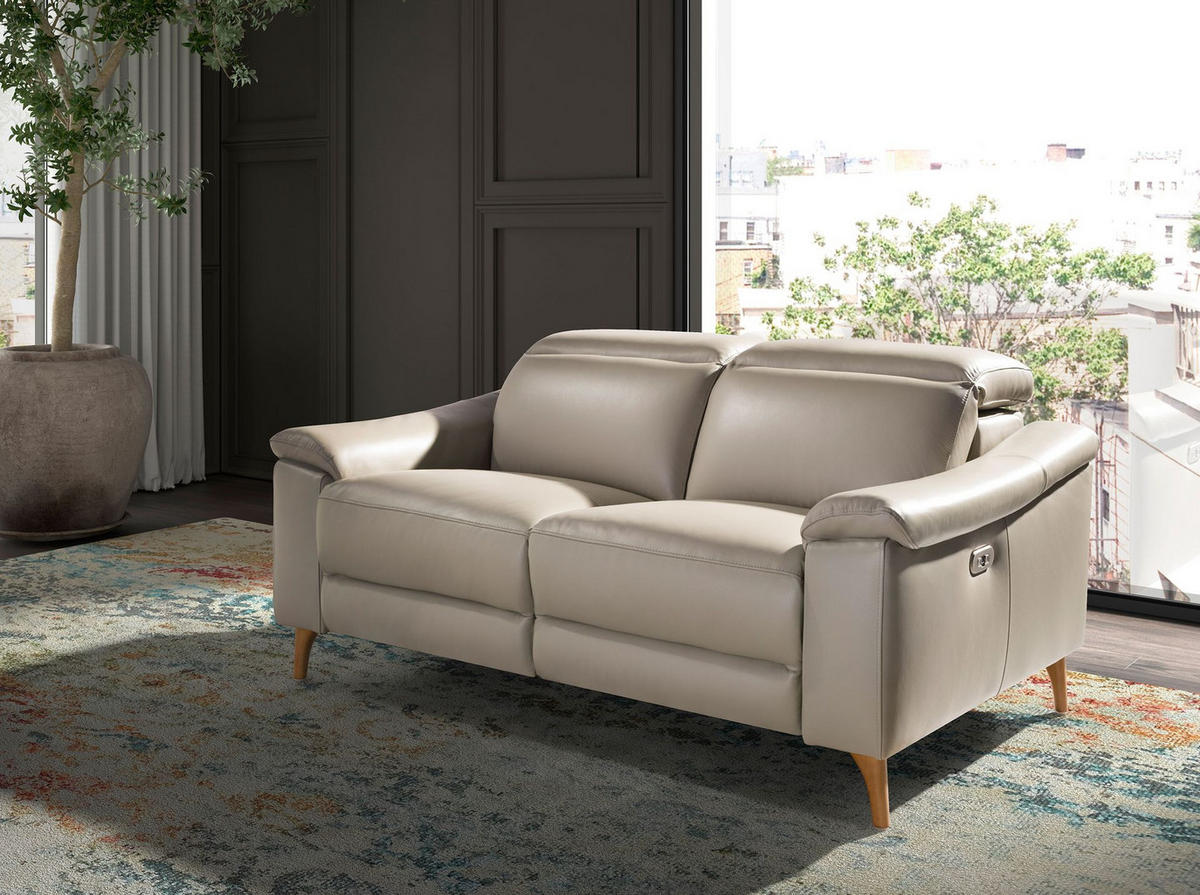 SOFA 2-Sitzer-Relax-Sofa aus taupefarbenem Leder 160/104/102 cm - Grau/Honig, Leder (160/102/104cm) - ANGEL CERDA