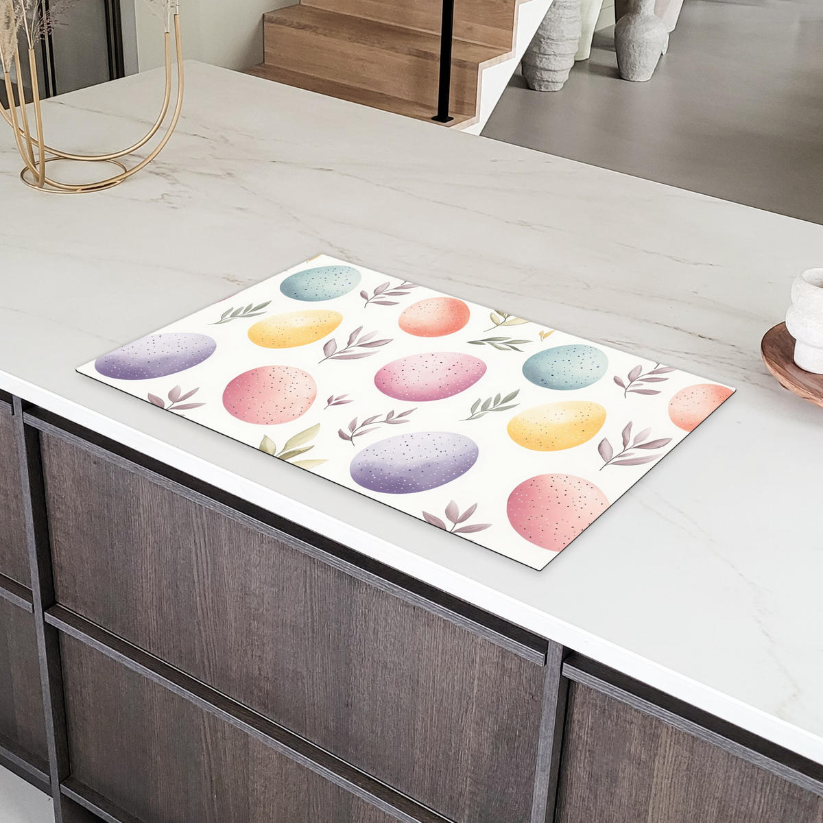 HERDABDECKPLATTE Eier - Bunt - Muster Induktionsmatte 83x51 cm - Weiß, Kunststoff (83/51.5/0.2cm) - MuchoWow