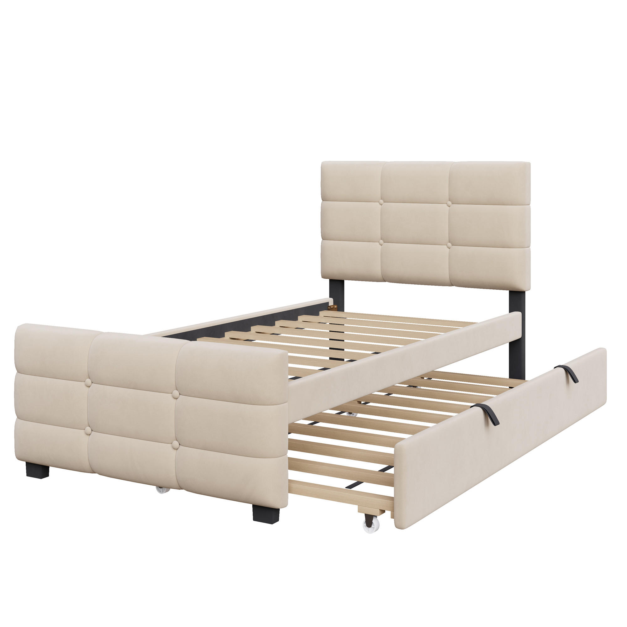 POLSTERBETT 90/190 cm DE-02142, in Beige, mit Ausziehbett - Beige, Metall (90/190cm) - ComfortXL