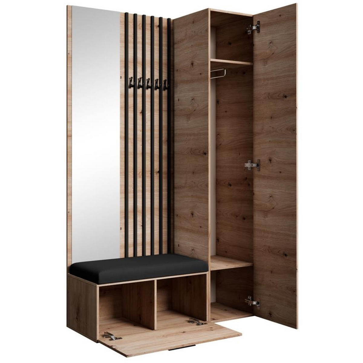 GARDEROBE Margaret II 121/203/43 mit Lamellen und Hochschrank - Schwarz/Eiche Artisan, Holzwerkstoff/Kunststoff (121/203/43cm) - Beautysofa