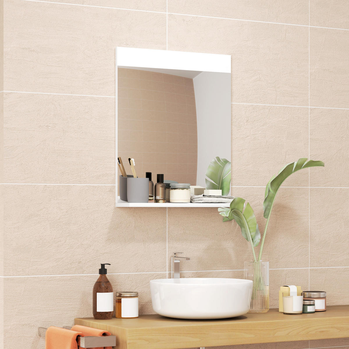 BADEZIMMERSPIEGEL, Wandspiegel mit Ablagefläche, 50 x 12 x 60 cm ,weiß - Weiß, Glas (12/60/50cm) - Vallsero