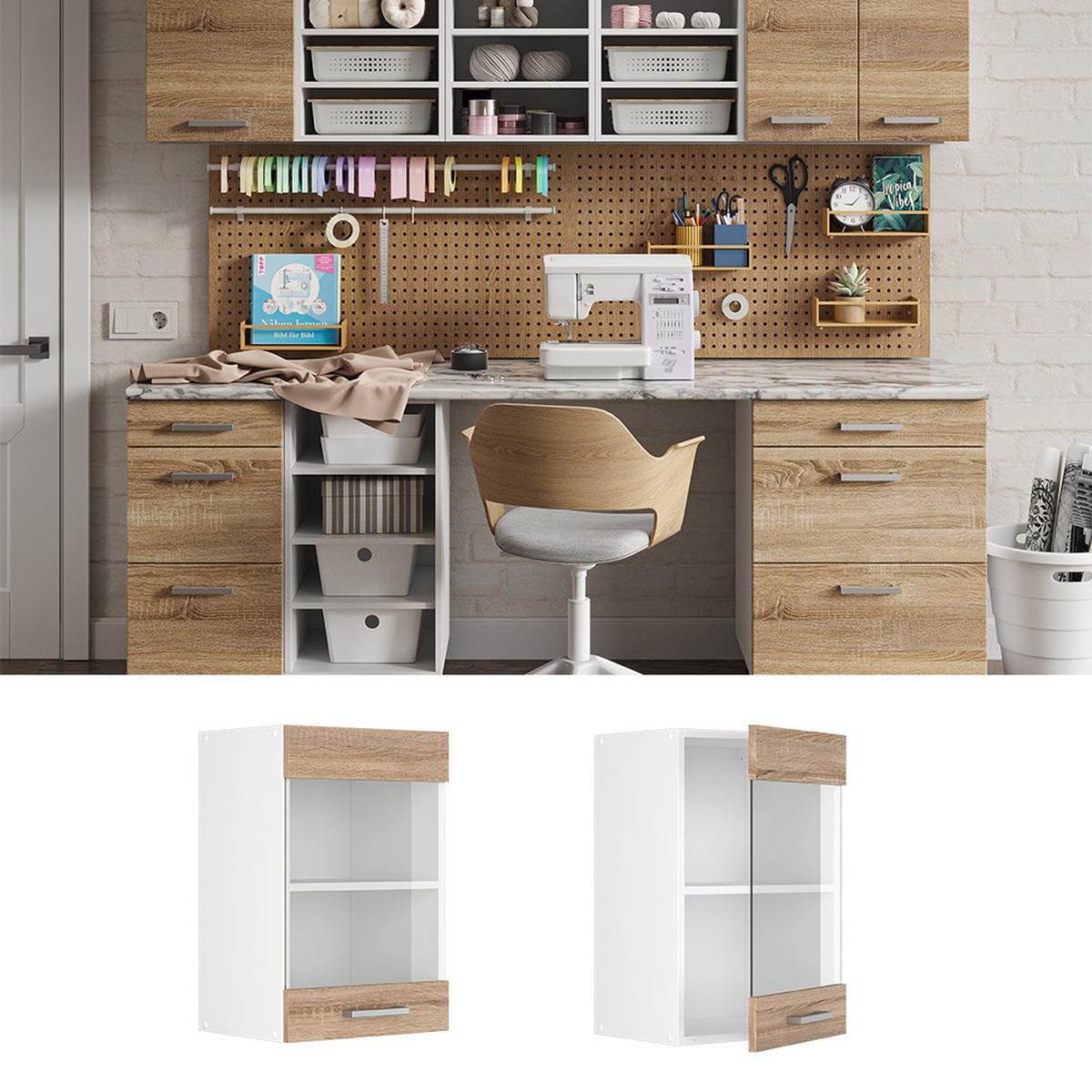 UNIVERZÁLNÍ NÁSTĚNNÁ SKŘÍŇKA R-Line Sonoma - bílá/Sonoma dub, kompozitní dřevo (40/60/31cm) - Vicco