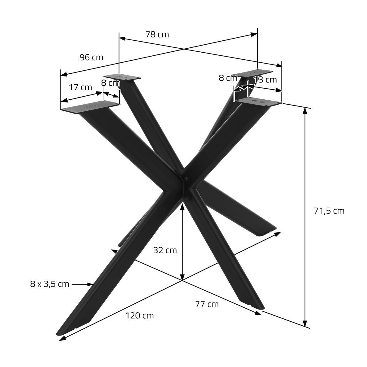 NOHY STOLU kovové černé 120 x 78 x 71,5 cm, plochý podstavec ve tvaru X, čtyřnohý, z oceli - černá, kov (120/71.5/78cm) - ML-DESIGN