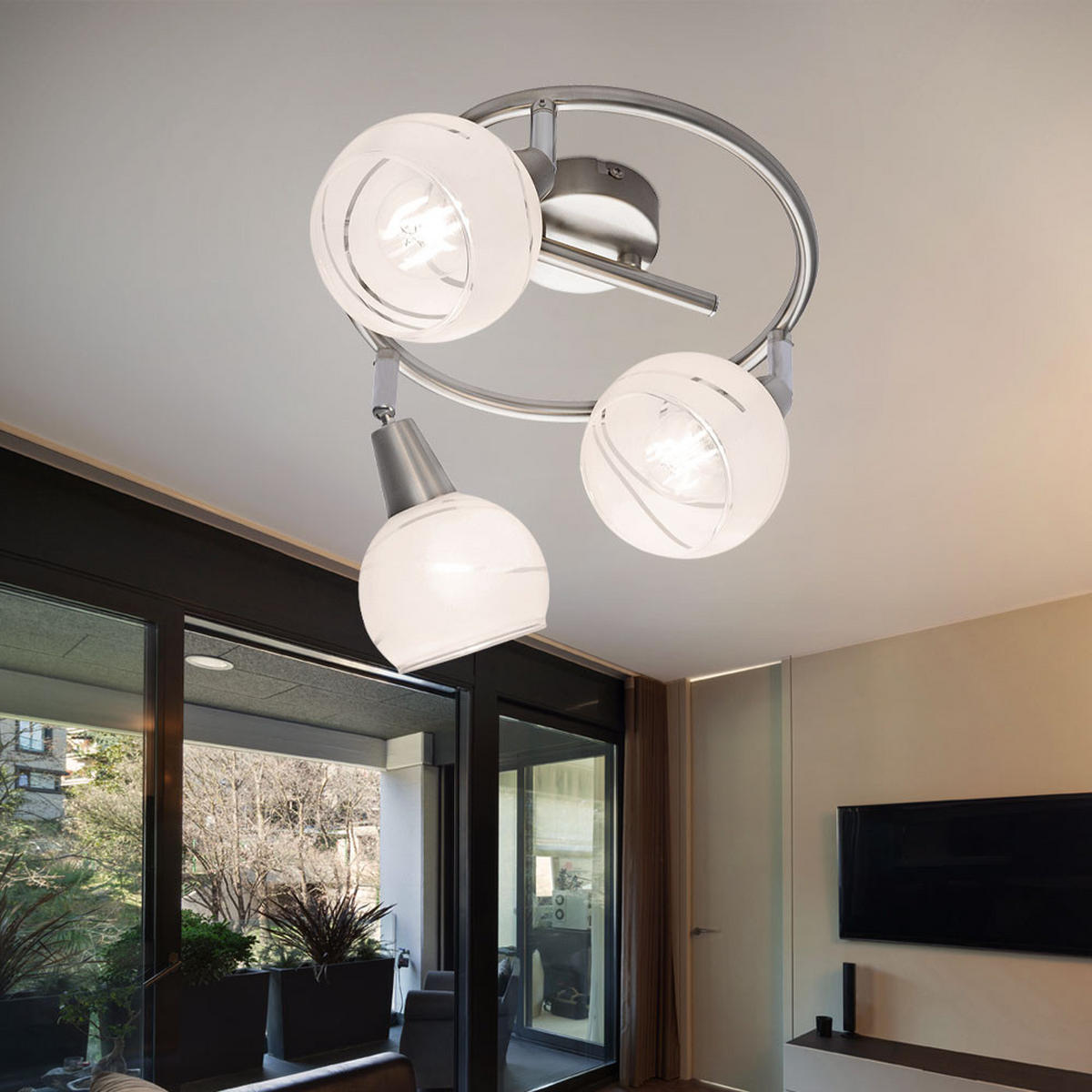 LED DECKENLEUCHTE Metall Chrom Silber - Silberfarben, Glas (25/25/21cm) - Globo Lighting