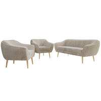 SITZGARNITUR PIRS 3+1+1 - Beige Cord - Holzbeine - Beige/Buchefarben, Holzwerkstoff/Textil (180/75/74cm) - MKS