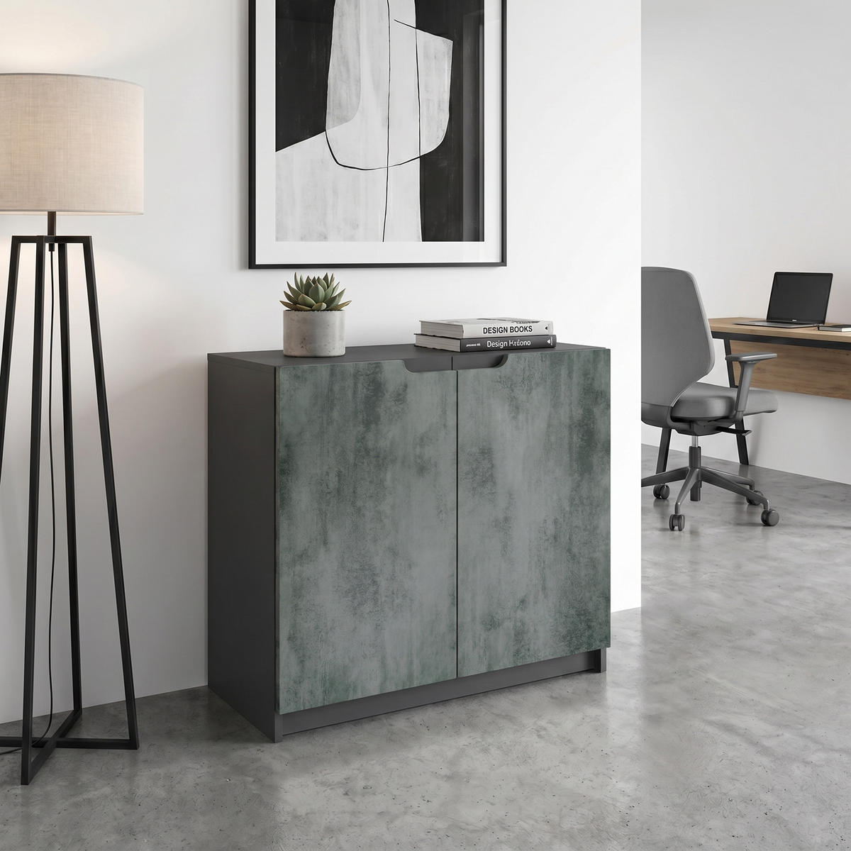KOMODA Logan Crna mat/Tamni beton optika (82 x 78 x 37 cm) - tamno siva, drvni materijal (82/78/37cm) - Vladon