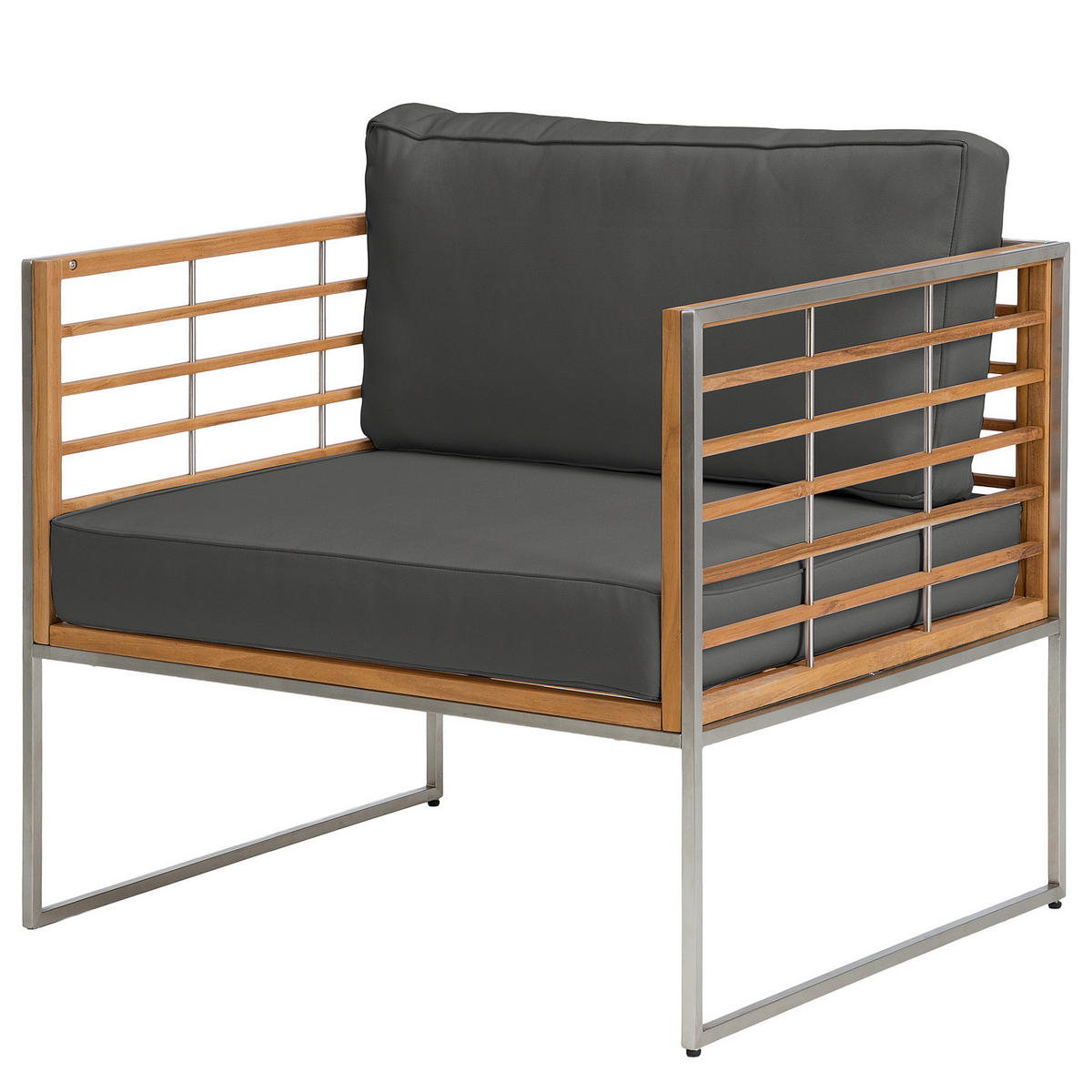LOUNGEGRUPPE - 6-teilig - Webstoff / Teak massiv - Anthrazit, Holz/Textil - home24
