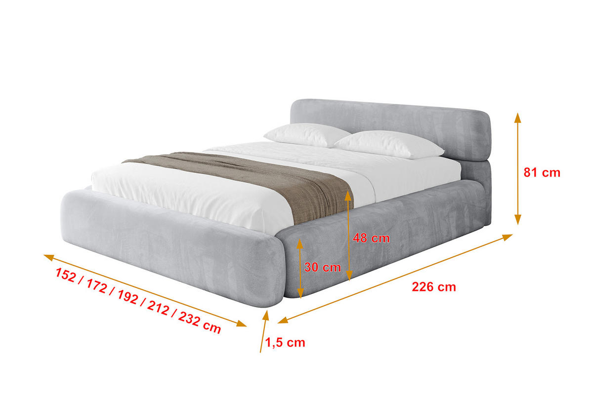 POLSTERBETT mit Bettkasten und Lattenrost, Bett mit Matratze H3/H4 - ENORA-V1 160x200 Hellgrau - Hellgrau, Holzwerkstoff/Textil (160/200cm) - ALTDECOR