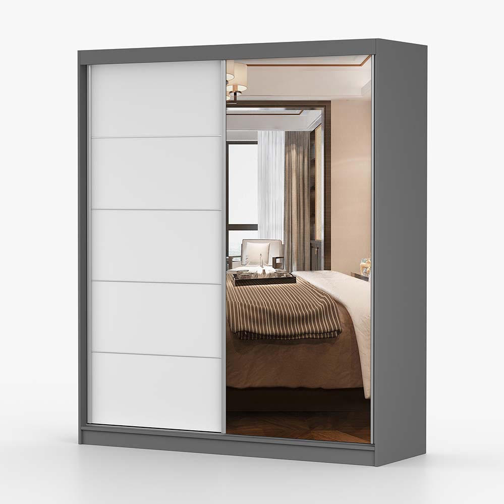 SCHWEBETÜRENSCHRANK 183/218/61 cm 2-türig Bella 03 Grau, Weiß - Alufarben/Weiß, Glas/Holzwerkstoff (183/218/61cm) - imoebel24