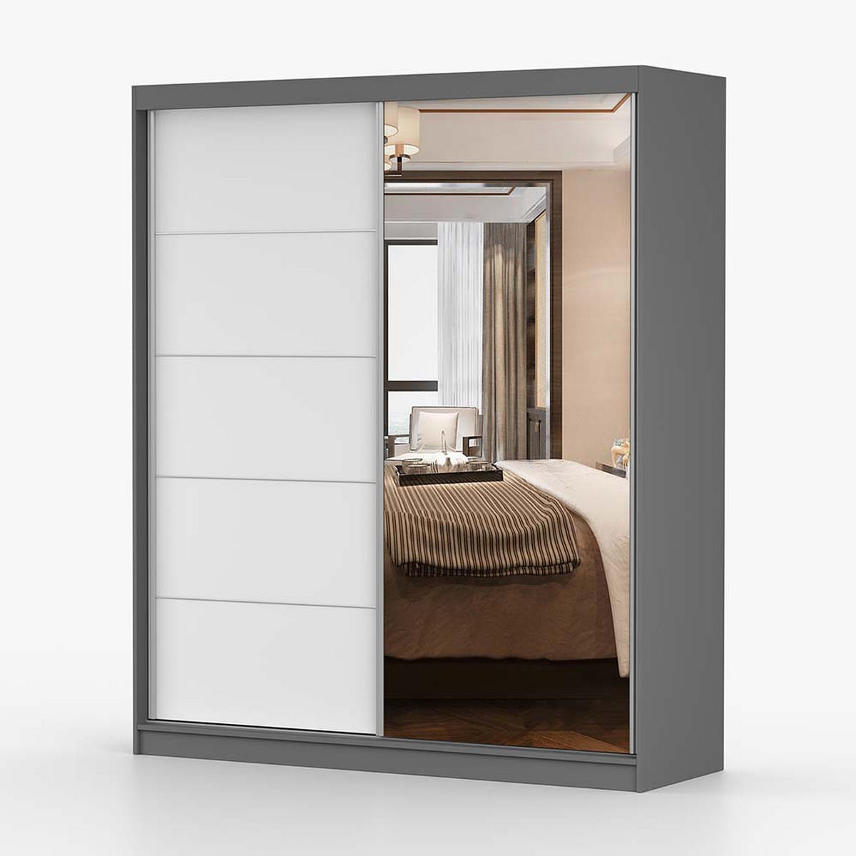 SCHWEBETÜRENSCHRANK 183/218/61 cm 2-türig Bella 03 Grau, Weiß - Alufarben/Weiß, Glas/Holzwerkstoff (183/218/61cm) - imoebel24