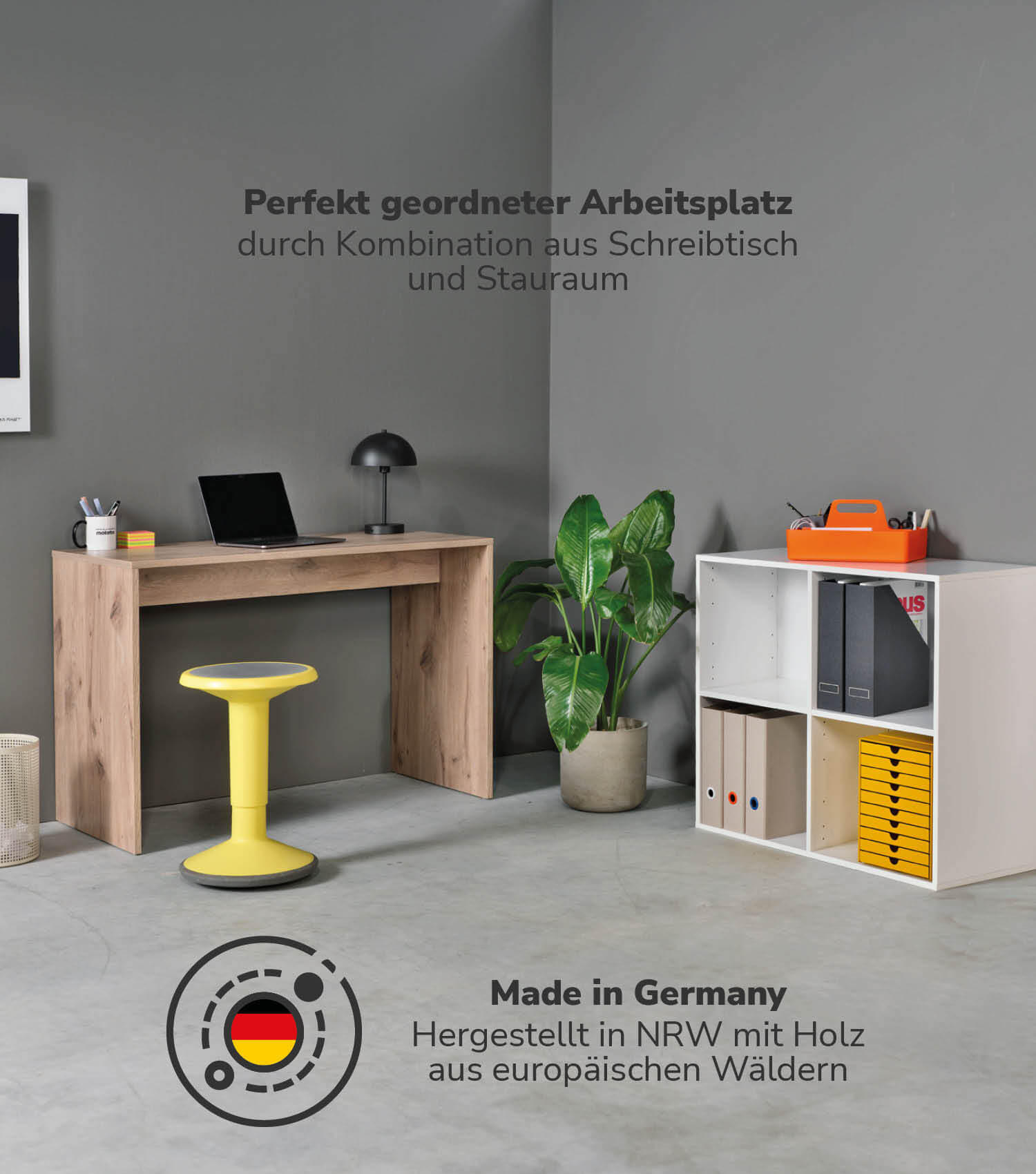 SCHREIBTISCH Der Produktive - Eichefarben/Schwarz, Holzwerkstoff (54/112/77cm) - Mokebo