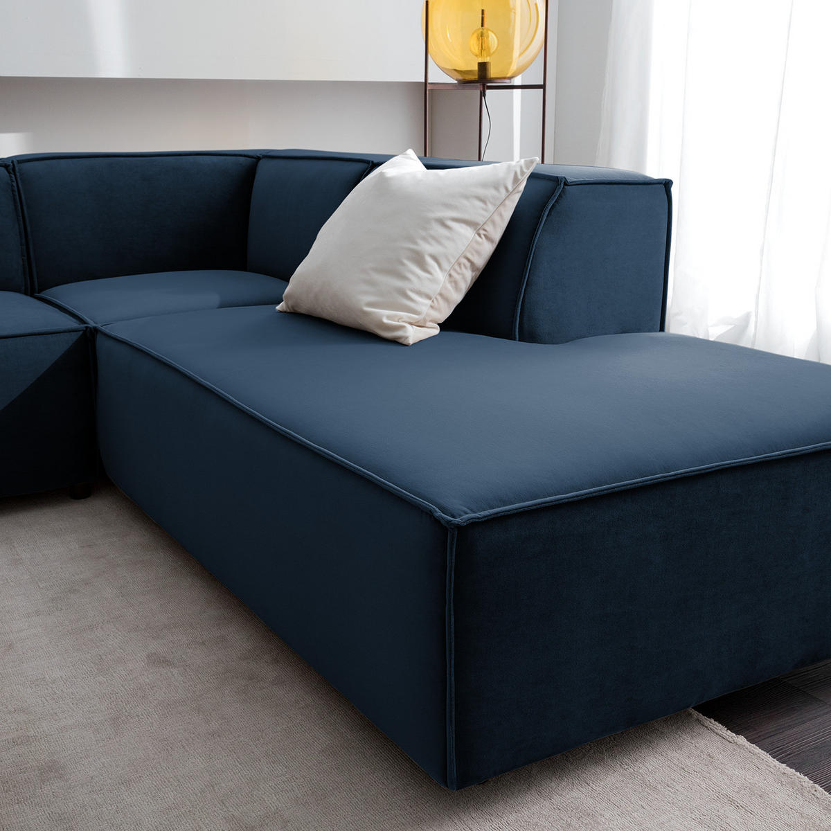 WOHNLANDSCHAFT mit Longchair & Ottomane - Schwarz/Dunkelblau, Kunststoff/Textil (369/70/234cm) - home24