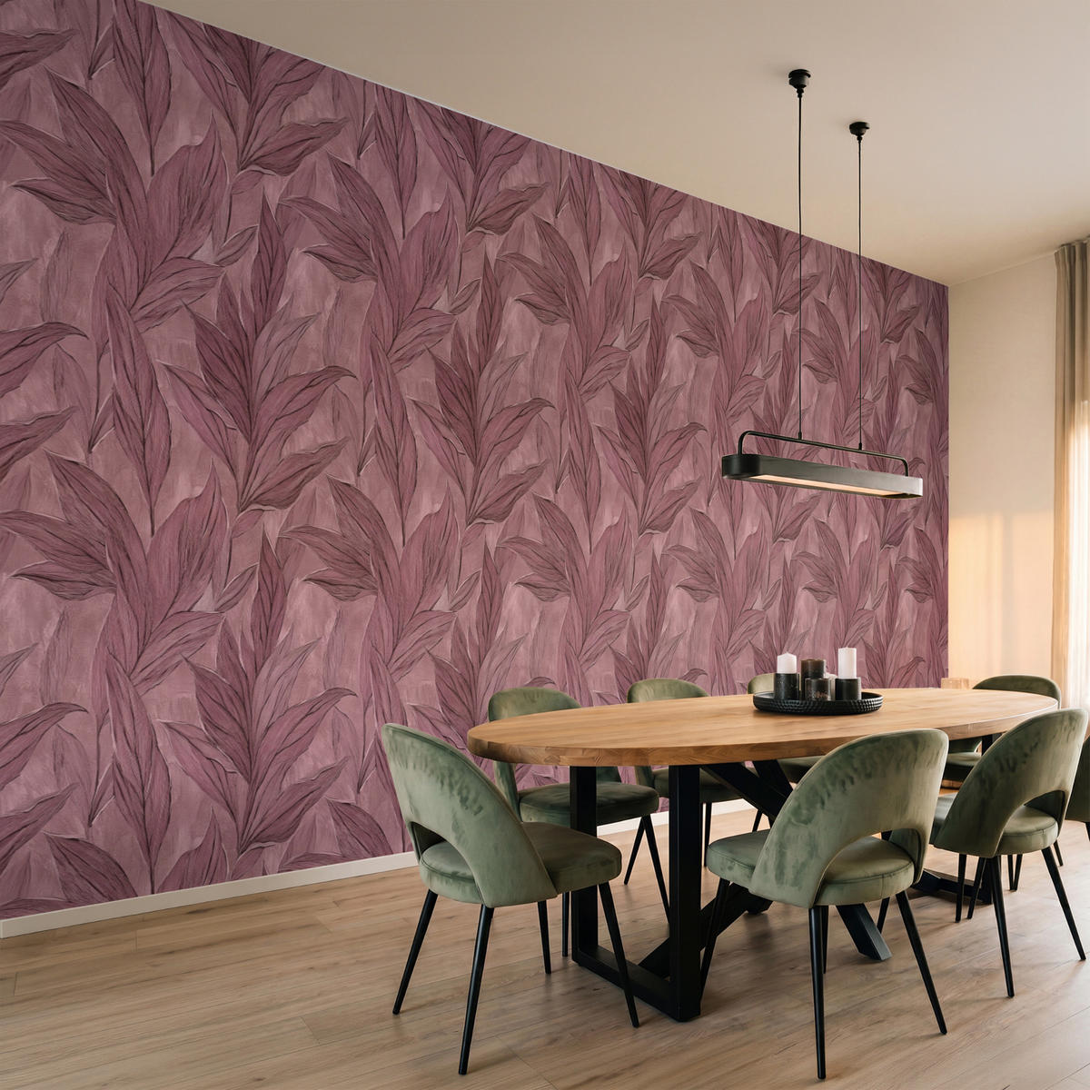 TAPETE - Blätter - Muster - Lila - 500x220 cm - Altrosa, Papier (500/220cm) - OnlyWow