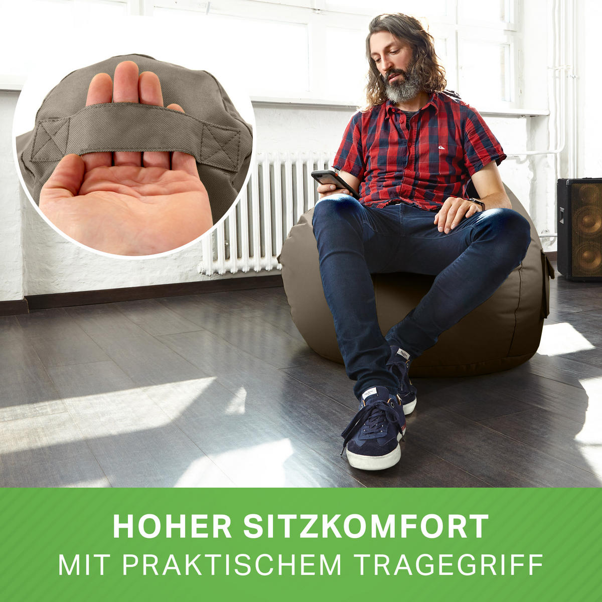 SITZSACK Lounge Chair "Cozy" 80x70x90cm - Braun, Textil (70/90/80cm) - Green Bean
