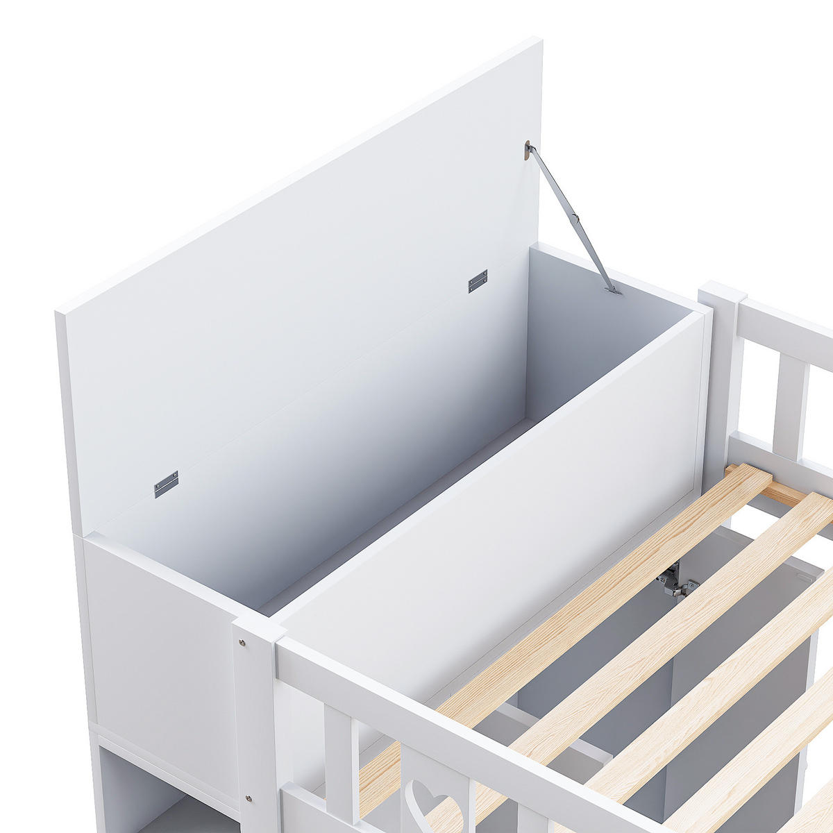 HOCHBETT 90x200cm Weiß Stauraumleiter Stauschrank Geländer Liebesform - Weiß, Holz (90/200cm) - FLIEKS