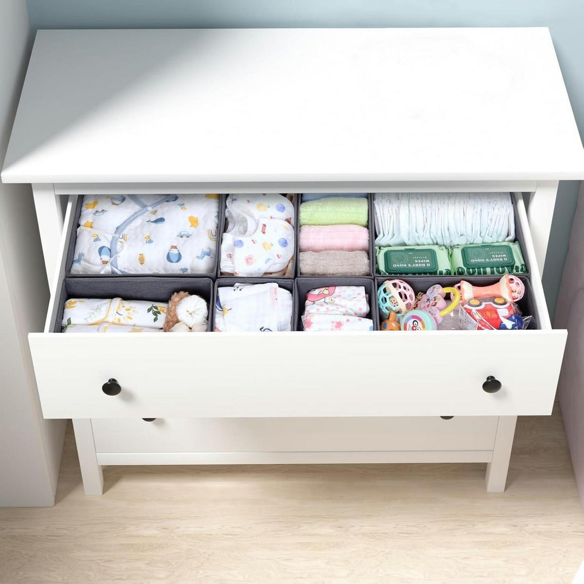 KLEIDERSCHRANK Organizer 8-teiliges Set Grau - Grau, Textil (28/12/42cm)