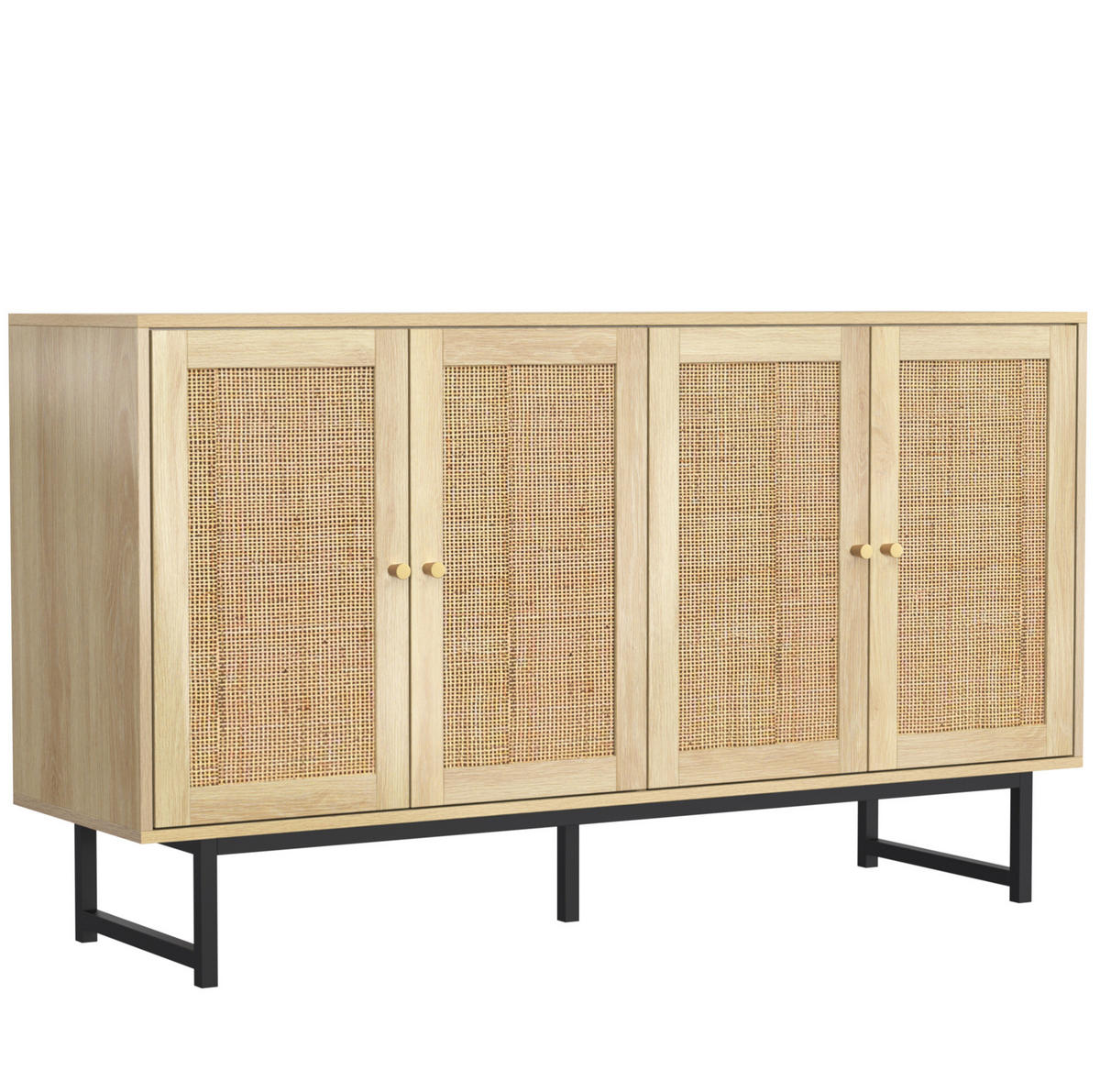 SIDEBOARD mit 4 Türen 140 x 39,5 x 80 cm Holzoptik mit Rattangeflecht - Braun, Holzwerkstoff (140/80/39.5cm) - Meubliv