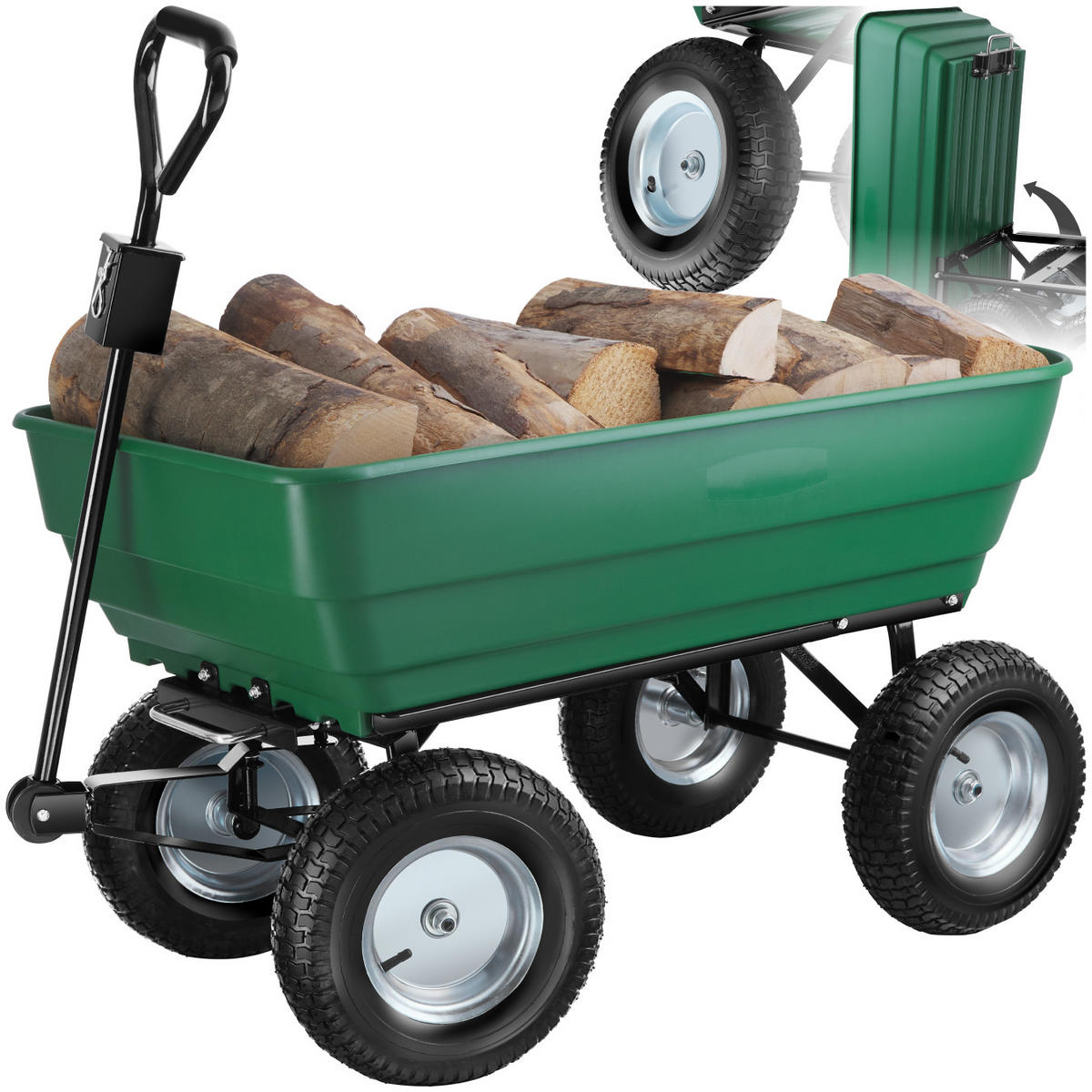GARTENWAGEN Tummi, Belastbarkeit 300 kg, grün - Grün, Metall (58/60.5/107cm) - tectake