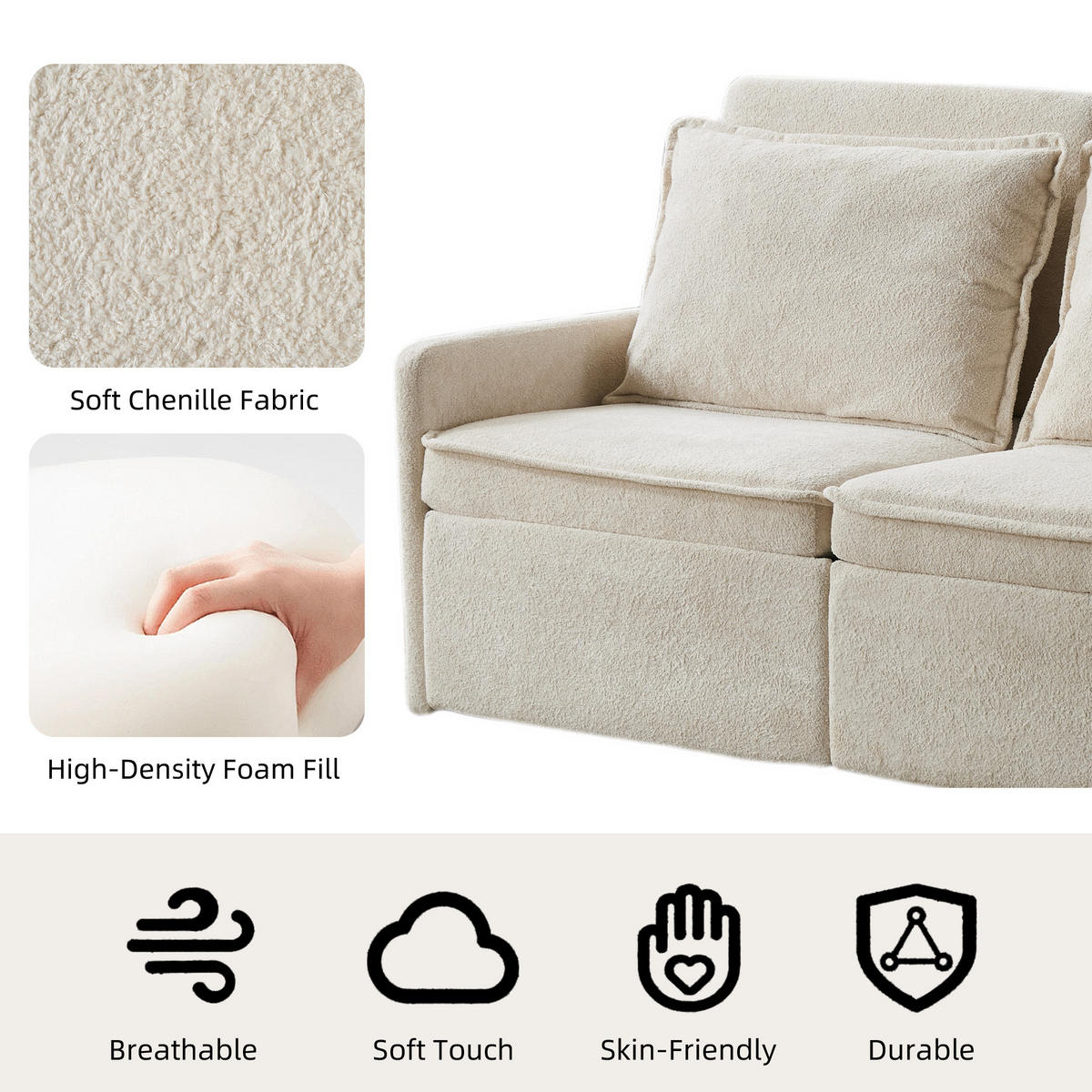SCHLAFSOFA DE-33505 mit 5‑Stufen verstellbar Beige - Beige, Textil (172.5/95/71cm) - ComfortXL