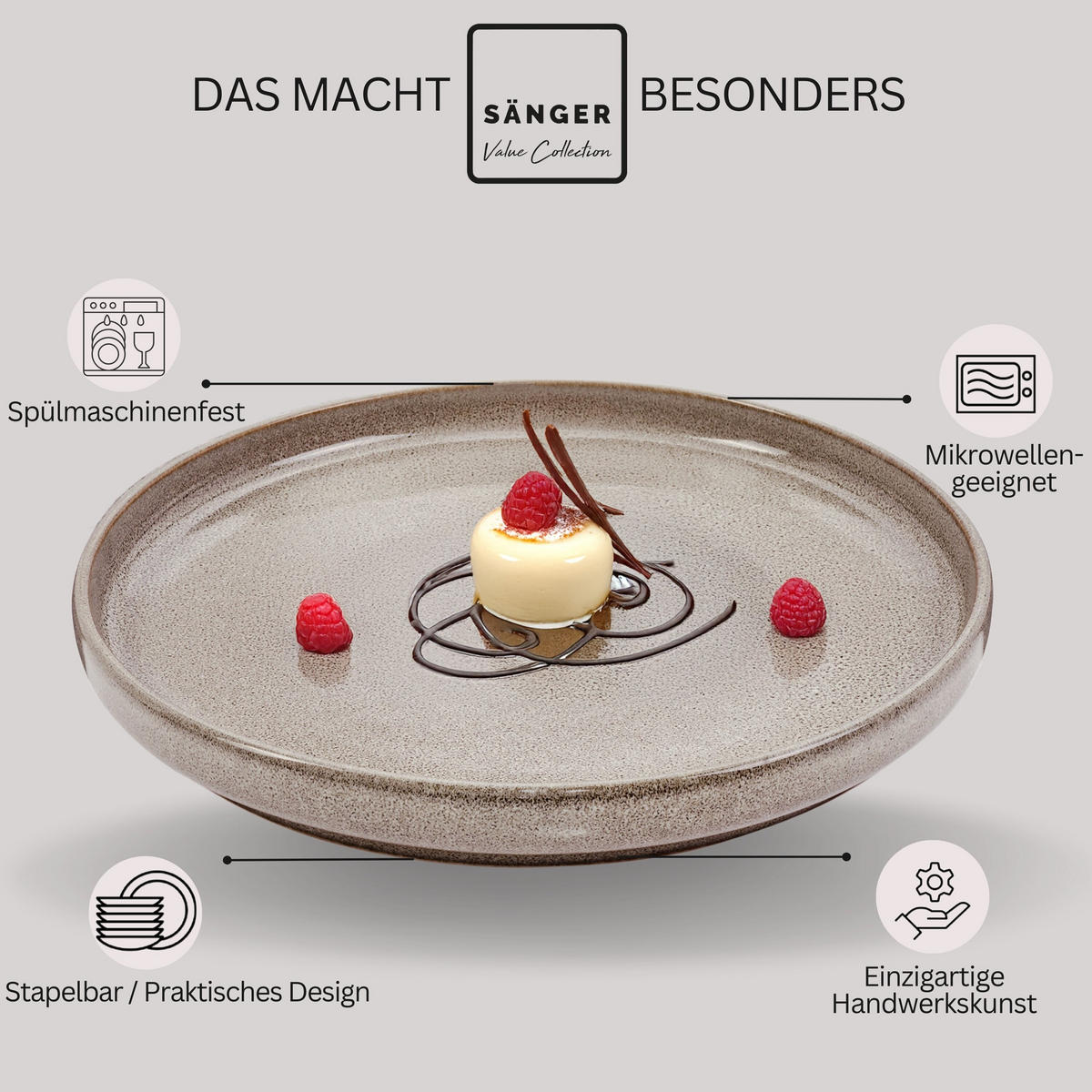 DESSERTTELLER SET KAIRO CLAY - 6 teilig aus Steingut - Grau, Keramik (27.5cm) - Sänger