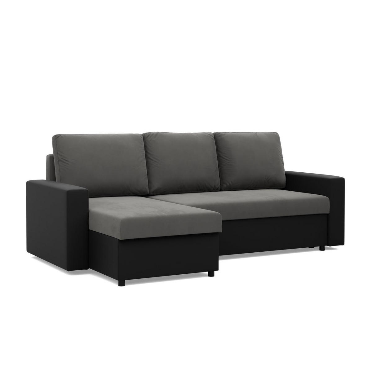 ECKSOFA MIT SCHLAFFUNKTION LUNA, Dunkelgrau + Schwarz - Dunkelgrau/Schwarz, Textil (231/140cm)