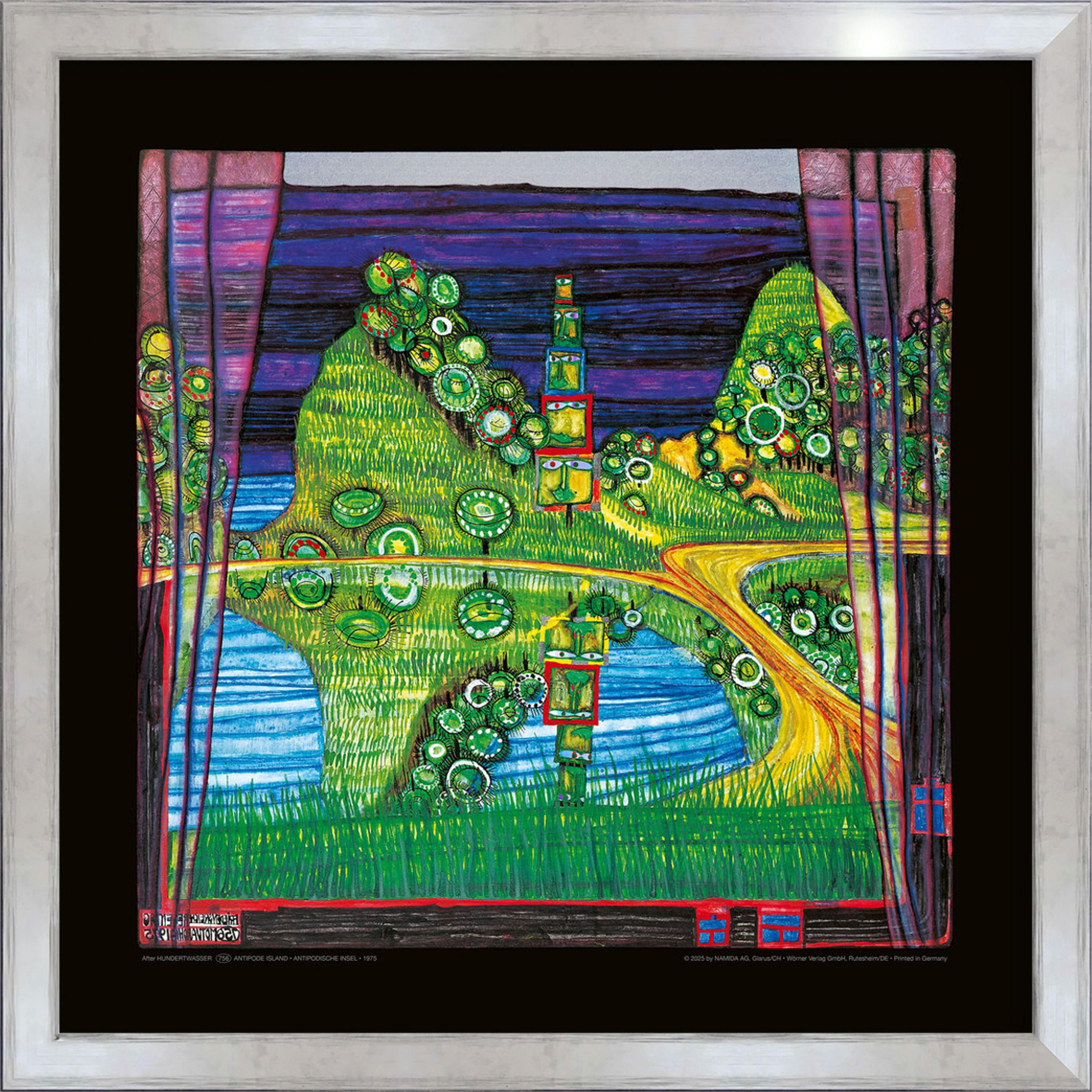 BILD gerahmt 53x53 cm Friedensreich Hundertwasser „Antipodische Insel“ - Gelb, Holz (53/53cm) - artissimo