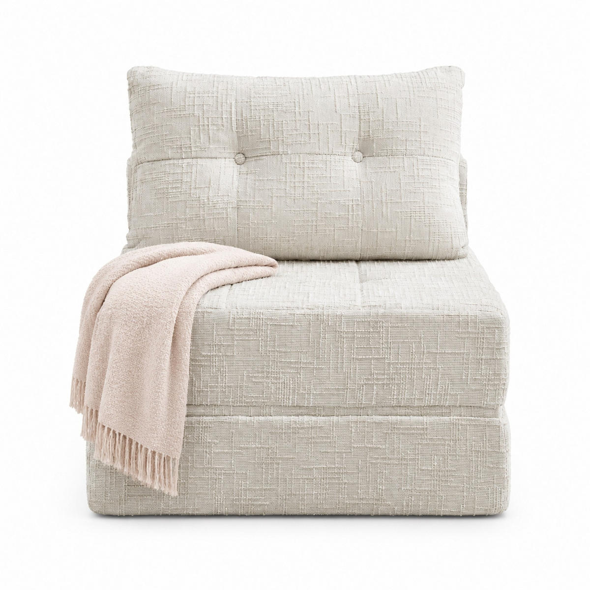 SCHLAFSOFA Beige mit Klappfunktion, Chenille - Beige, Textil/Metall (79/57/79cm) - CHICFURN
