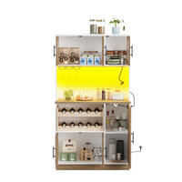 BUFFET aus MDF 100x40x180 cm Weiß/Natur mit LED-Beleuchtung, Steckdosenleiste und Weinregal - Weiß, Holzwerkstoff (100/180/40cm) - Modfu