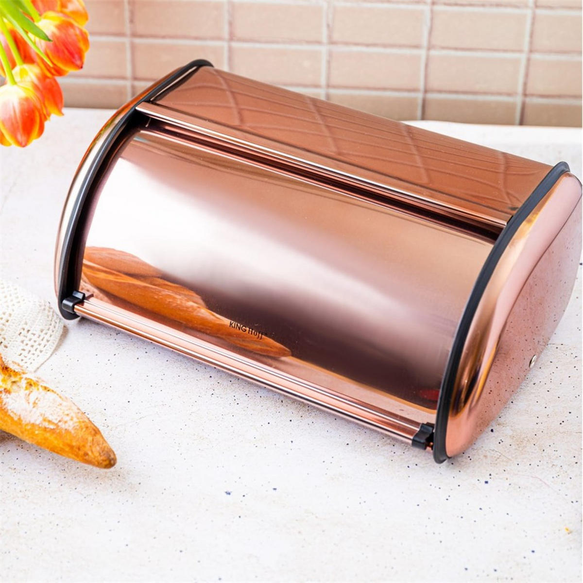BROTKASTEN Gold 44/27/18.5 cm KH1870 - Goldfarben, Metall (27/18.5/44cm) - Kinghoff 