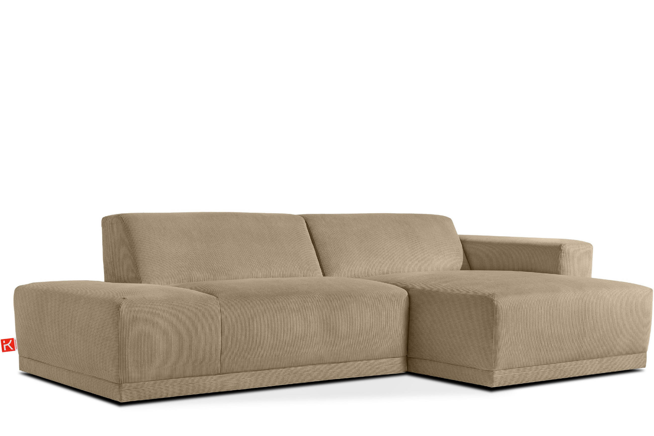 ECKSOFA-RECHTS MUDI in moderner Optik mit hochwertigem Kaltschaum, Cord-Stoff, beige - Beige/Schwarz, Textil (280/160cm) - KONSIMO®