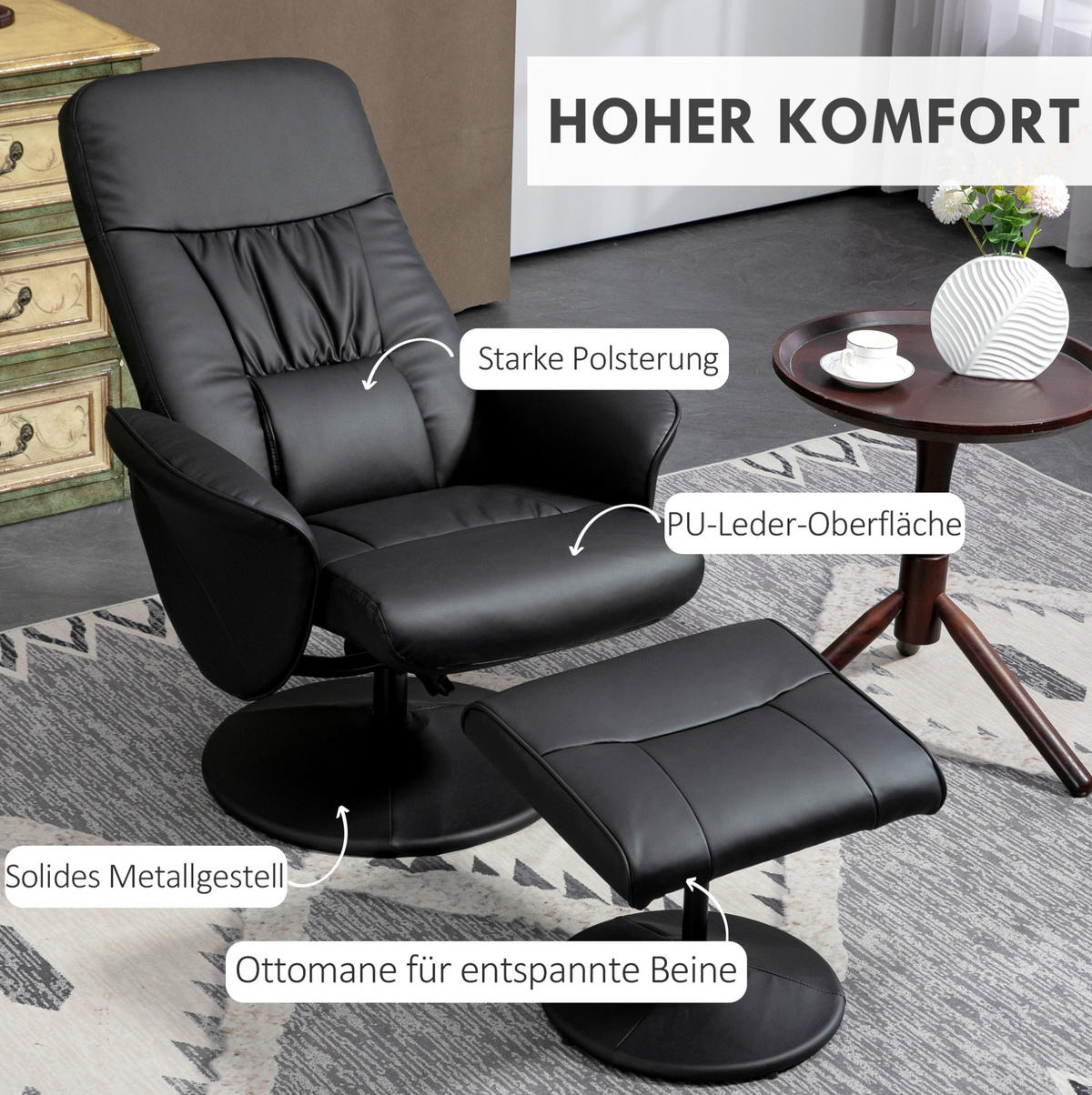 RELAXSESSEL 76/101/81 cm Schwarz aus Metall mit Liegefunktion - Schwarz, Metall (81/101/76cm) - OKMYHOME