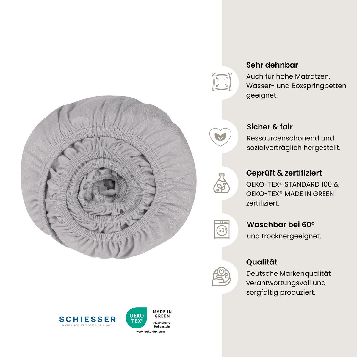 SPANNBETTLAKEN Elli - 97/3 - 100 x 200 cm - Hellgrau - Hellgrau, Textil (100/200cm) - SCHIESSER