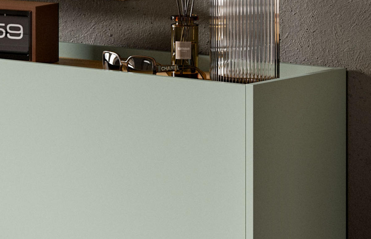 GARDEROBE-SET Salbei und Artisan Eiche, Garderobe 5-teilig, 236 x 192 cm, Soft-Close, Borga - Salbeigrün/Schwarz, Holzwerkstoff/Metall (236/192/32cm) - InnoFurn