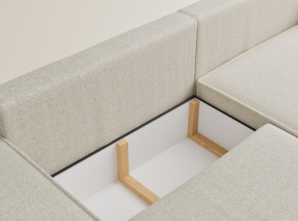 ECKSOFA MIT SCHLAFFUNKTION Moyo Creme Webstoff - Creme/Schwarz, Holz/Holzwerkstoff (255/148cm) - Maison de Reve