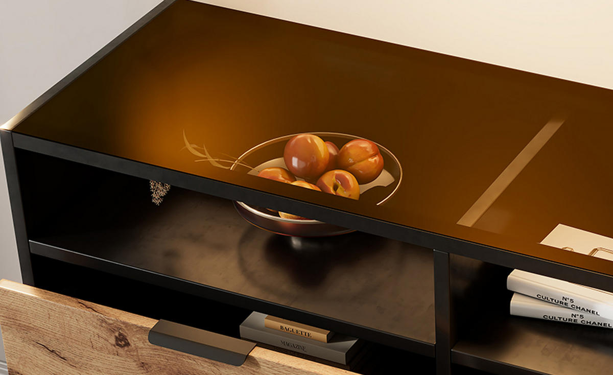 SIDEBOARD Braun und Schwarz 120/40/80 cm - Braun, Glas/Holzwerkstoff (40/80/120cm) - Urban Meuble