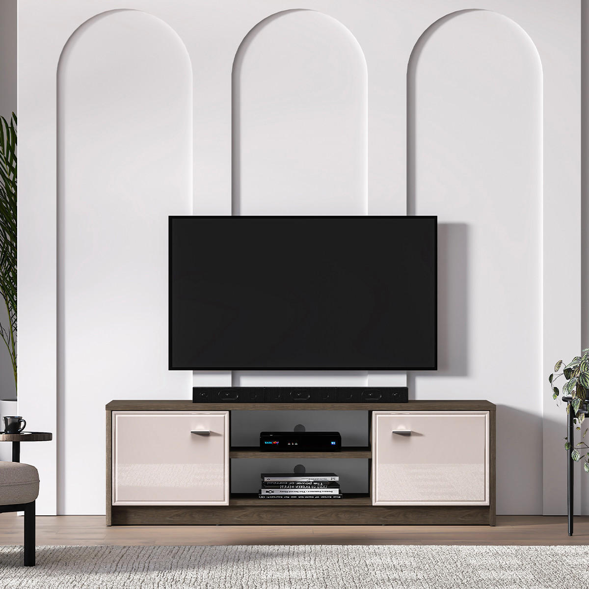 TV-MÖBEL Kaius Kaschmir und Dunkles Holz - Beige, Holzwerkstoff (160/49.9/40cm) - Petits-meubles