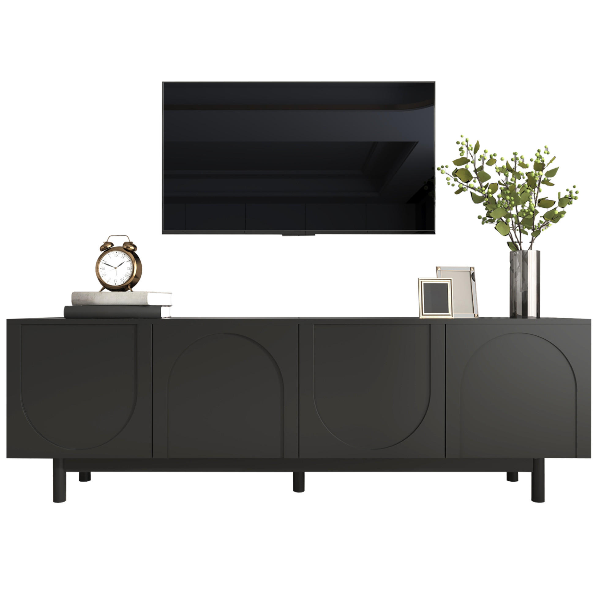 TV-SCHRANK mit 4 Türen 175 x 38 x 56 cm MDF Schwarz - Schwarz, Holzwerkstoff (38/56/175cm) - Beauniv